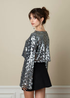 Top a Maniche Lunghe Rue Sequin Cropped - Dark Sage Green