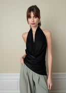 Top Halo Satin Backless Halter - Black