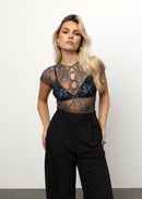 T-Shirt Scarlett Lace Sheer - Steel Blue