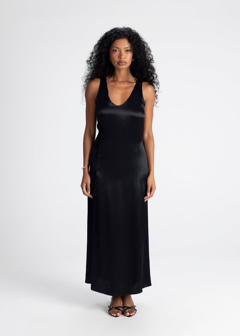 Robe Elena Long Satin - Black