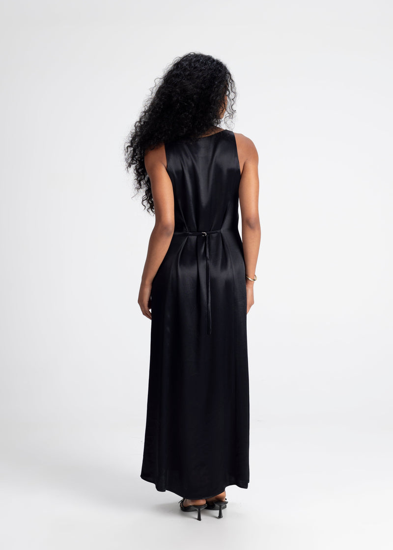 Robe Elena Long Satin - Black