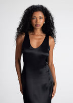 Elena Long Satin Dress - Black