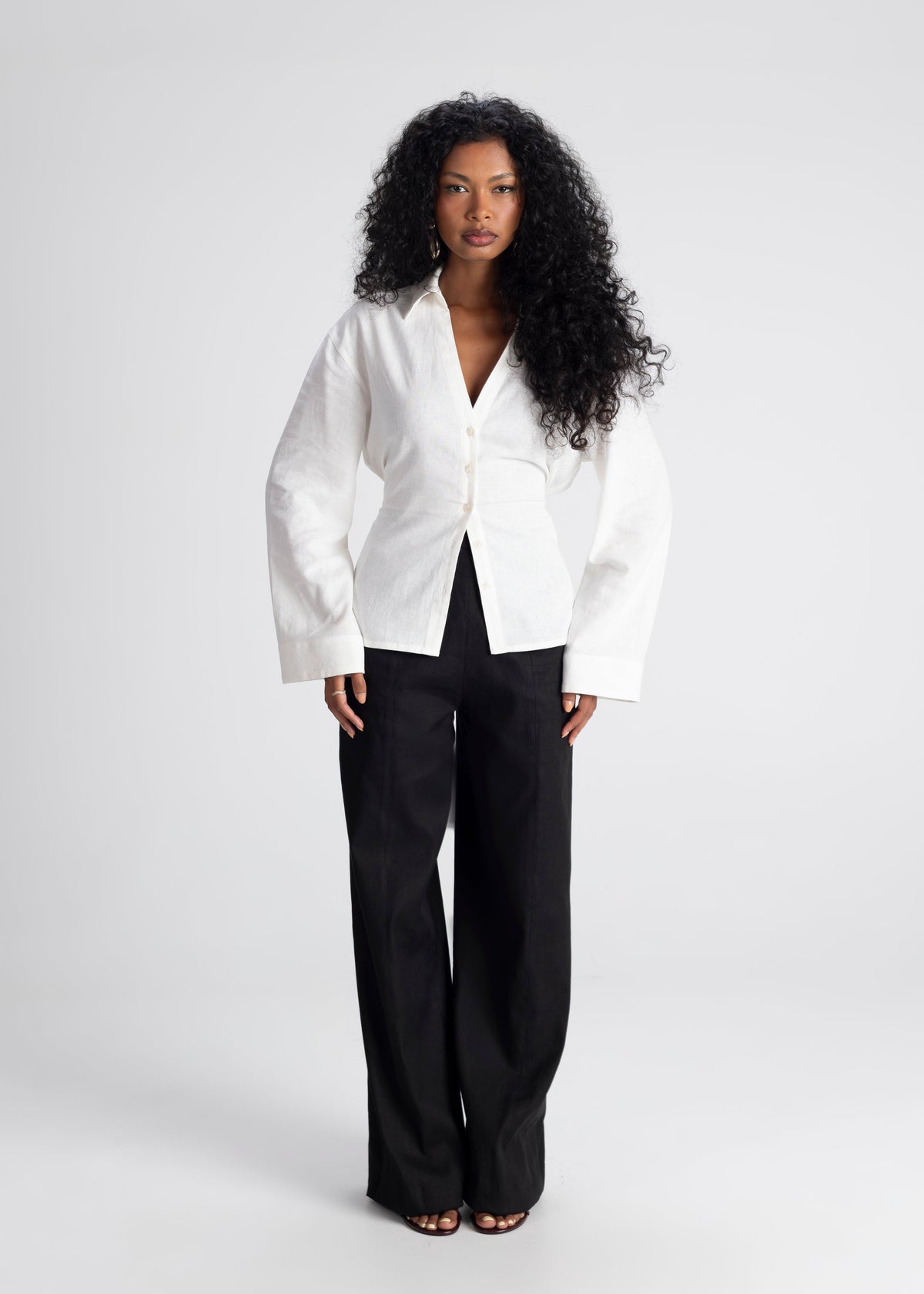 Camisa Bianca de Lino Ajustable - Blanco