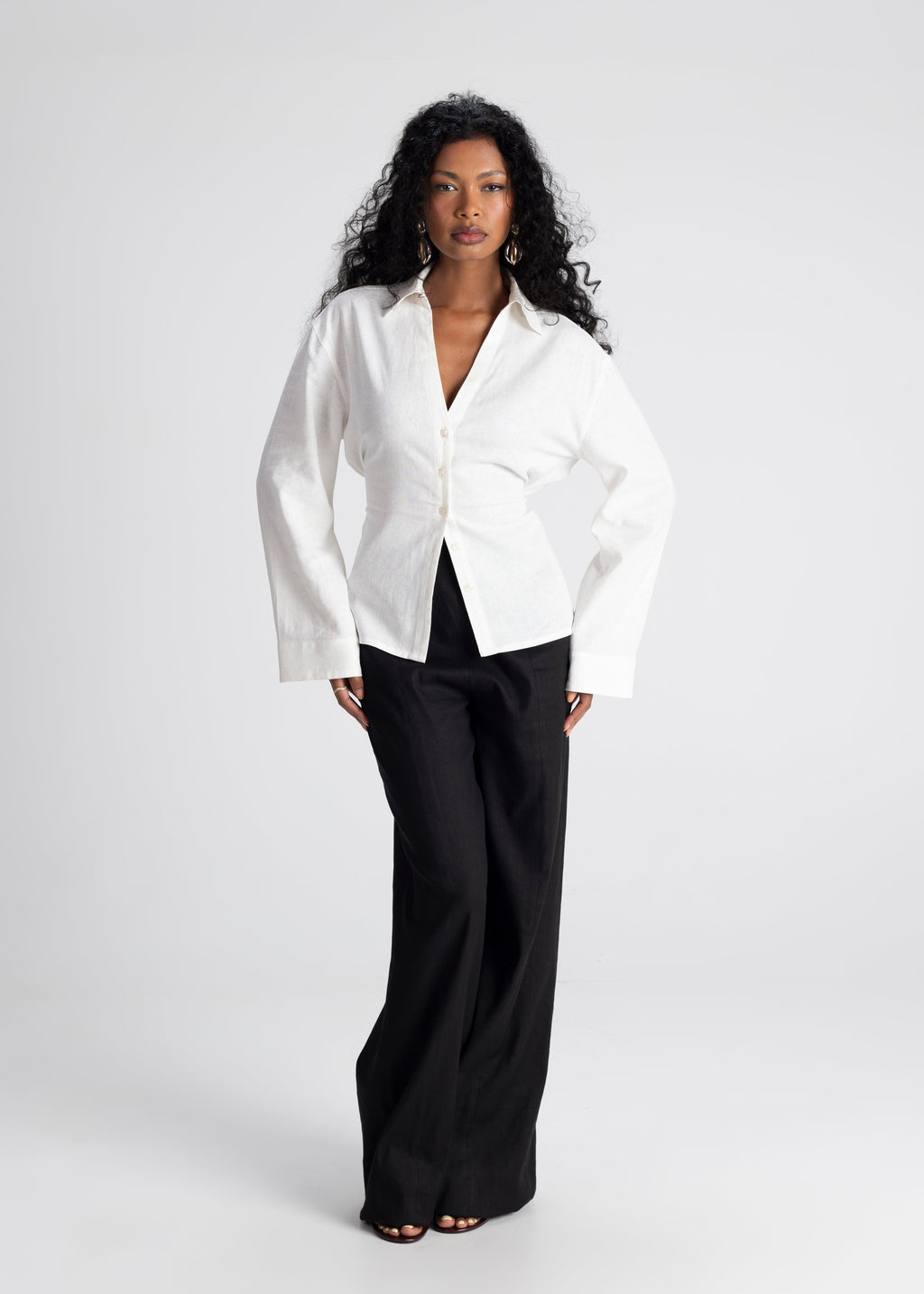 Camisa Bianca de Lino Ajustable - Blanco