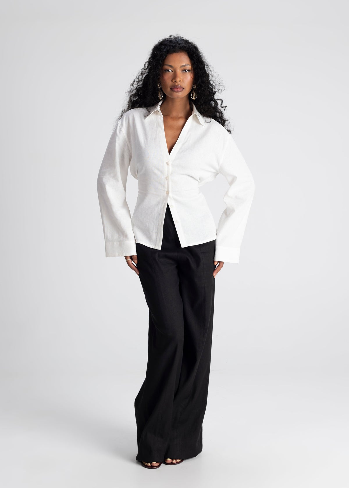 Camisa Bianca de Lino Ajustable - Blanco