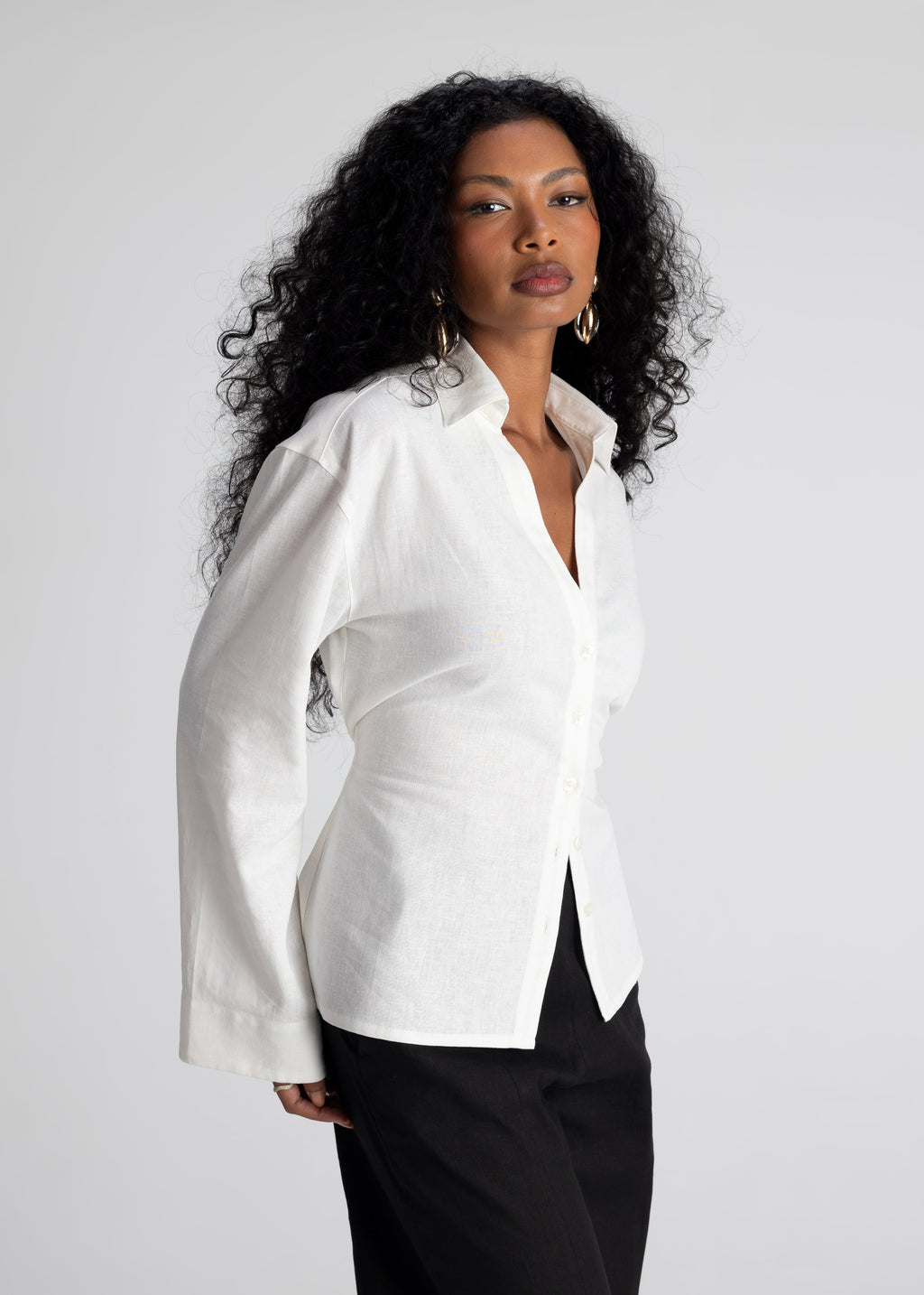 Camisa Bianca de Lino Ajustable - Blanco