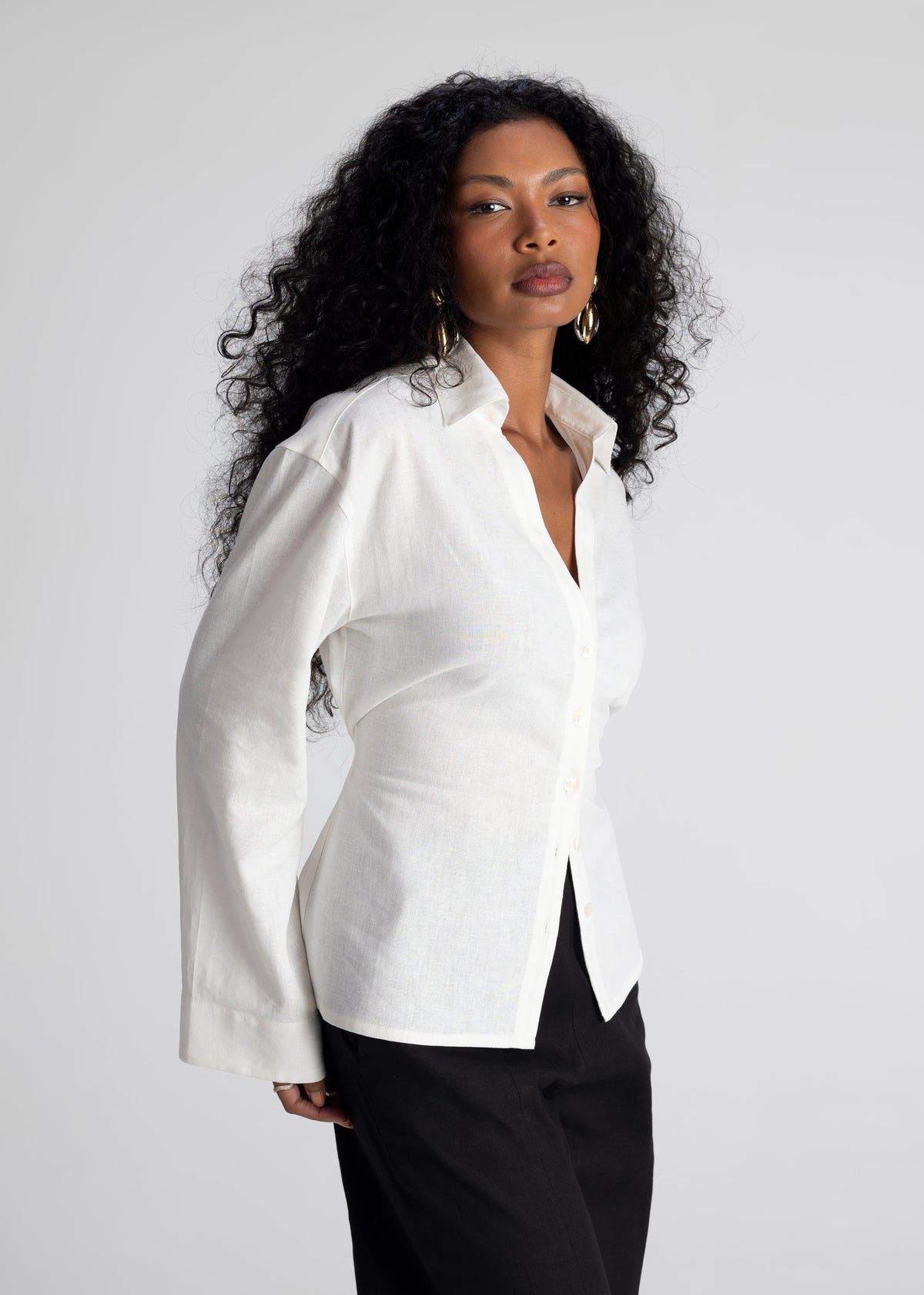 Camisa Bianca de Lino Ajustable - Blanco