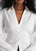 Camisa Bianca de Lino Ajustable - Blanco