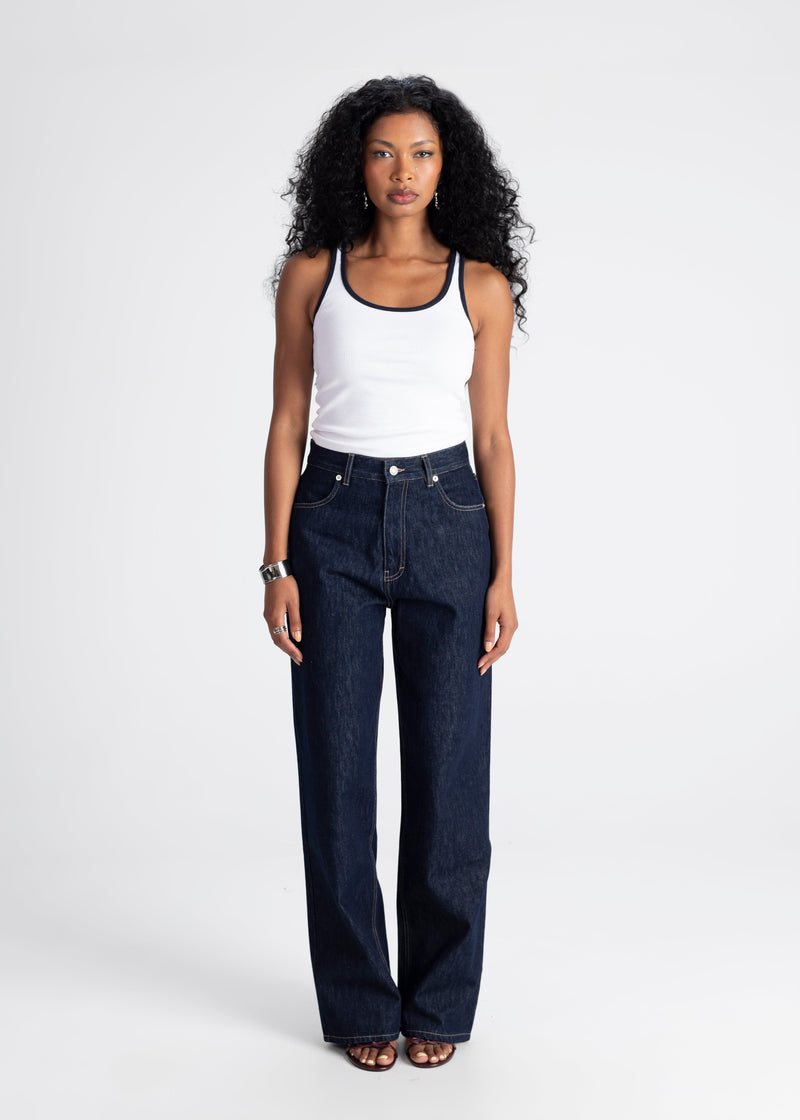 Top Jimmy Contrast Tank - White And Blue