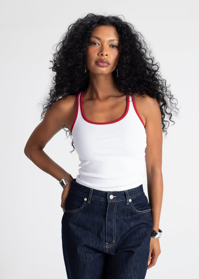 Top Jimmy Contrast Tank - White And Red