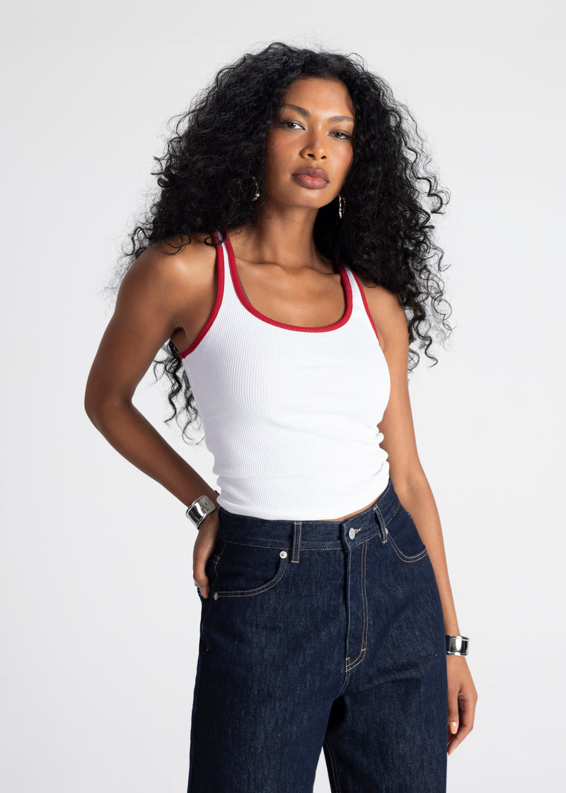 Top Jimmy Contrast Tank - White And Red