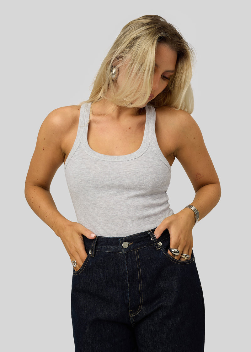Top Jimmy Scoop-Neck Ribbed Tank - Grey