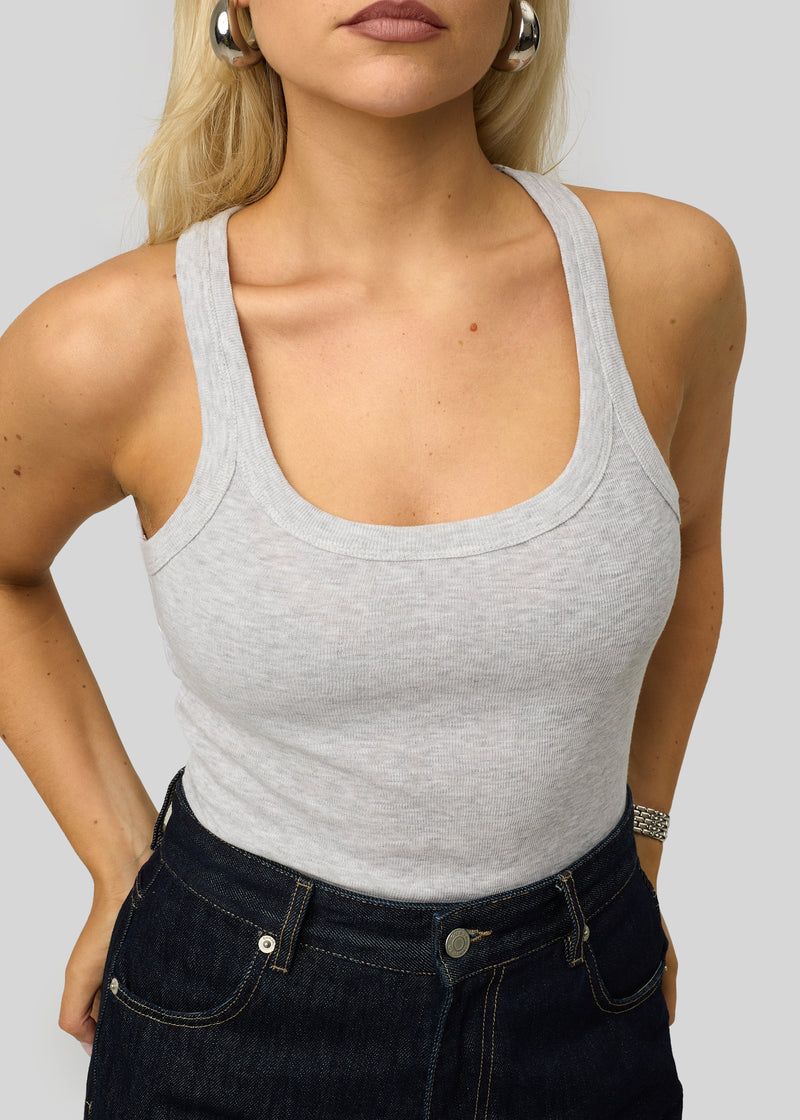 Top Jimmy Scoop-Neck Ribbed Tank - Grey