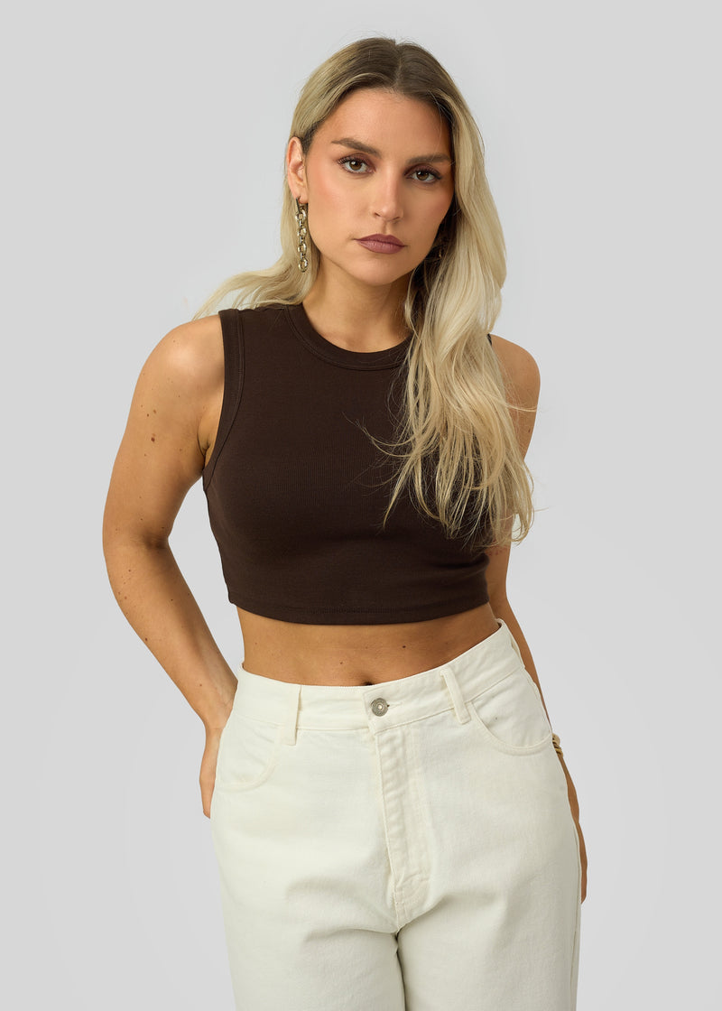 Top Kurt High-Neck Cropped Tank - Brown