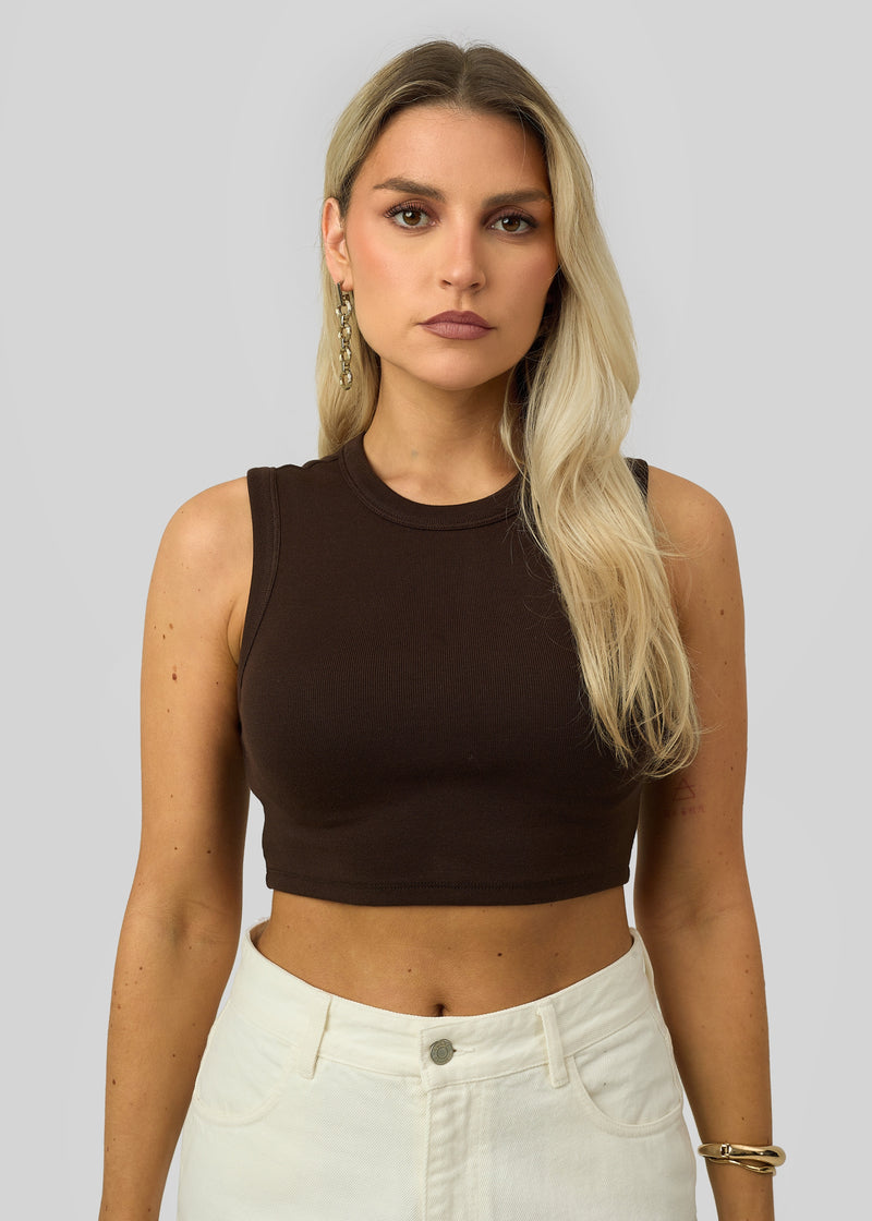 Top Kurt High-Neck Cropped Tank - Brown