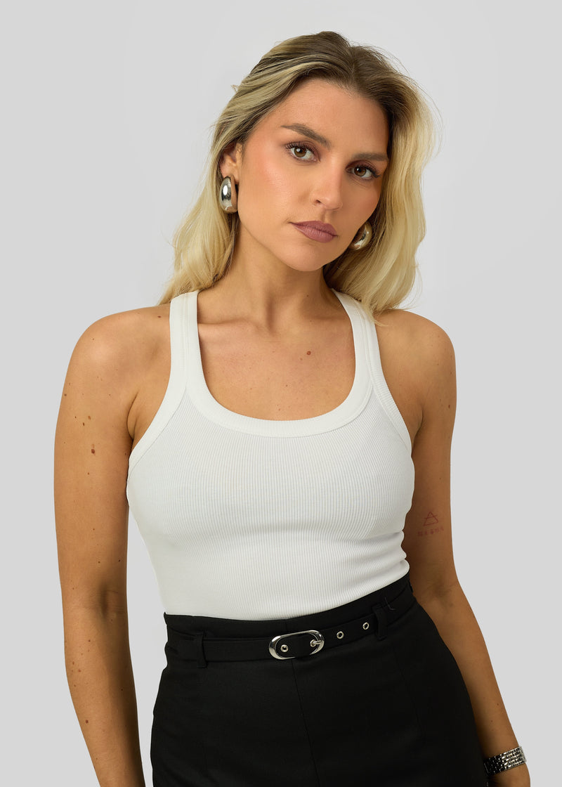 Top Jimmy Scoop-Neck Ribbed Tank - White