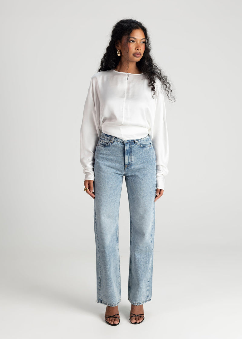 Blouse Halo Long Sleeve Satin - White