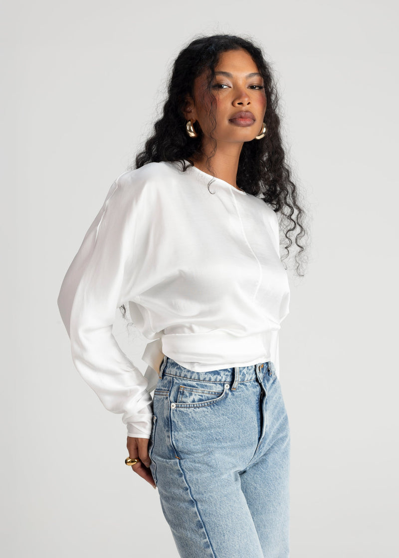 Blouse Halo Long Sleeve Satin - White