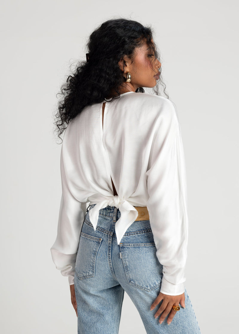 Blouse Halo Long Sleeve Satin - White