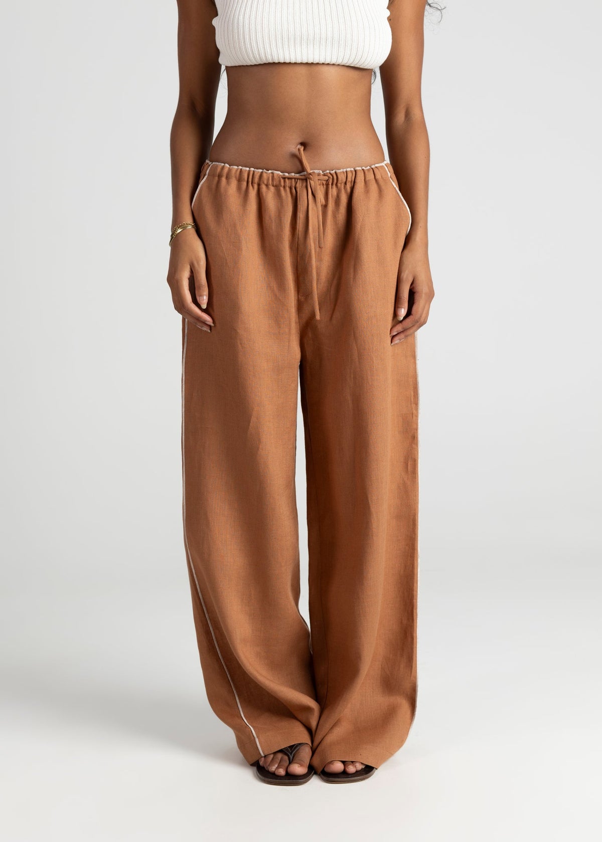 Mai Loose Linen Trousers - Terracotta
