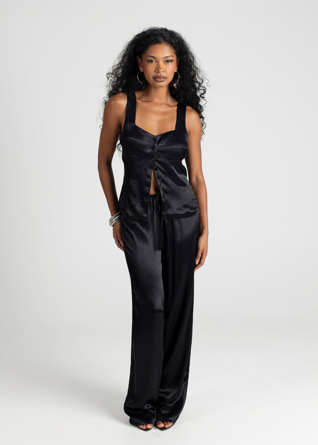 Giulia Satin Corset Top - Black