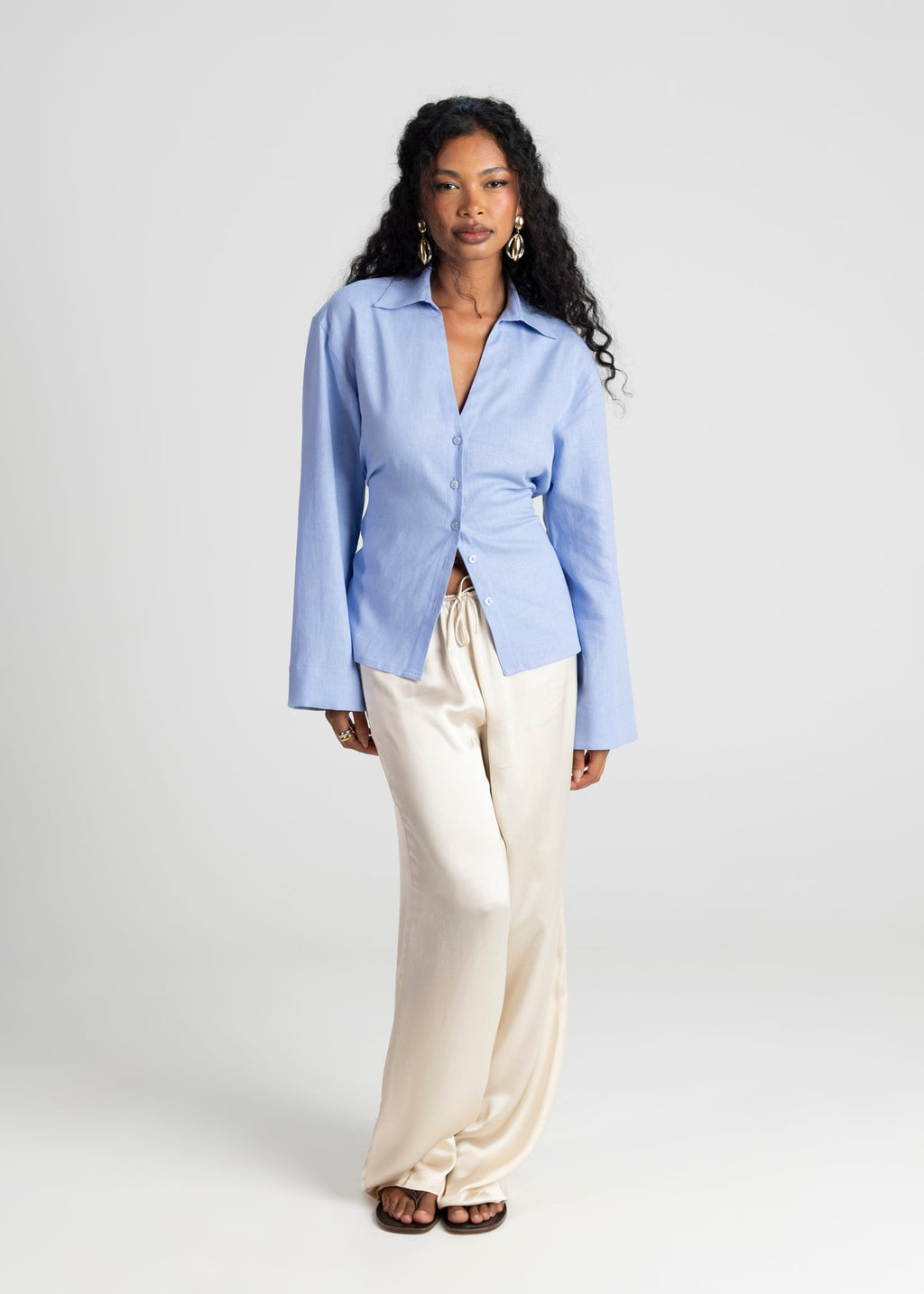Chemise Bianca Adjustable Linen - Blue