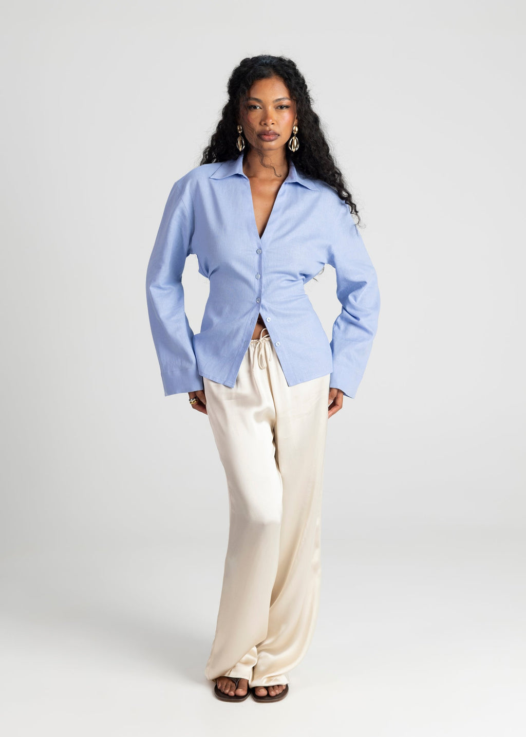 Chemise Bianca Adjustable Linen - Blue