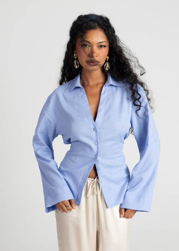 Chemise Bianca Adjustable Linen - Blue