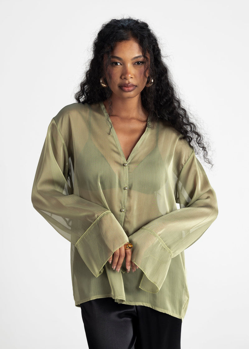 Chemise Haze Sheer Button-Up - Green