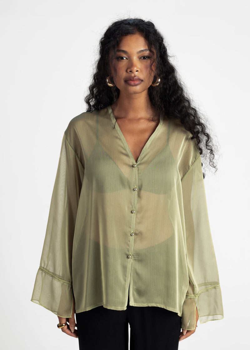 Chemise Haze Sheer Button-Up - Green