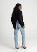 Blouse Halo Long Sleeve Satin - Black