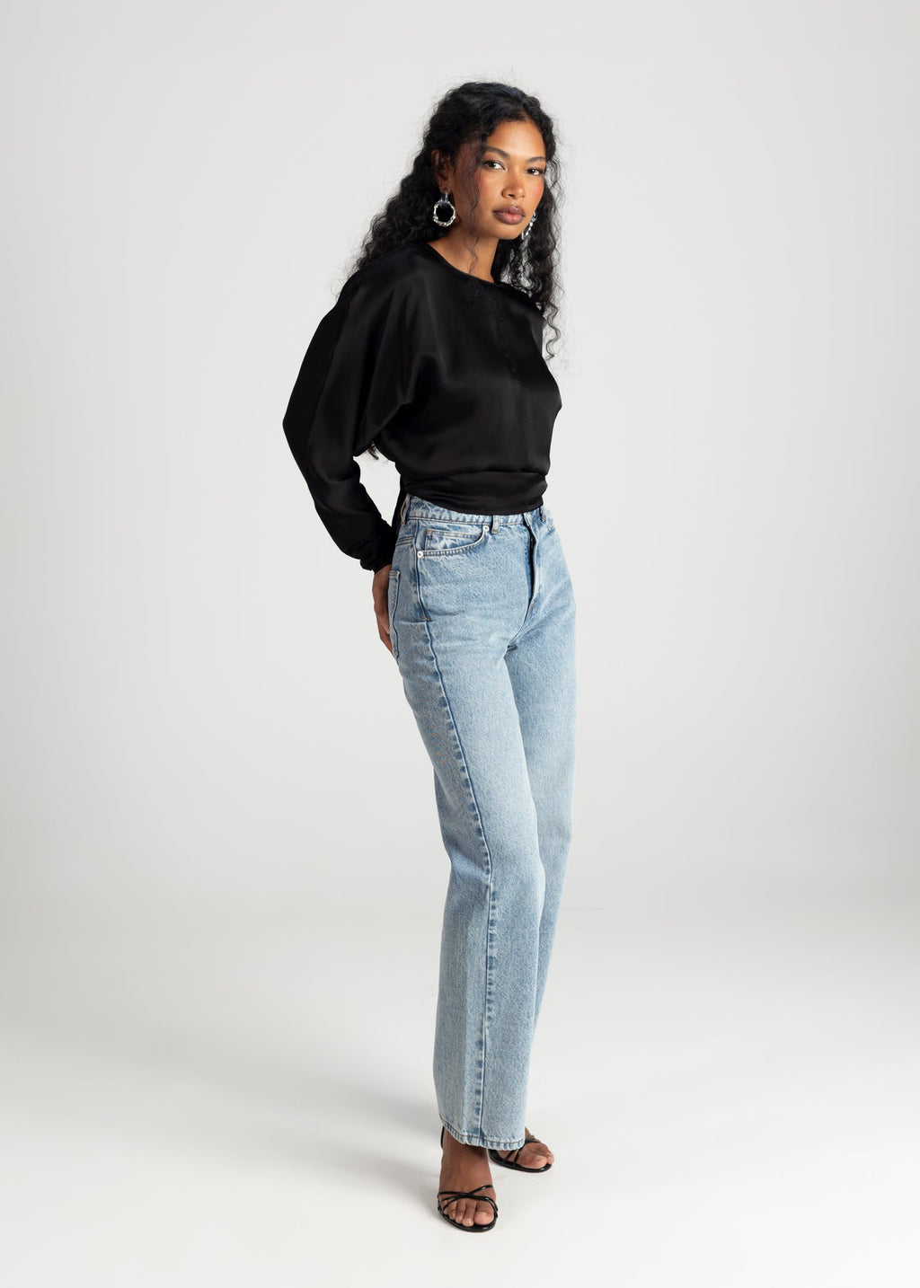 Halo Satin Blouse - Black