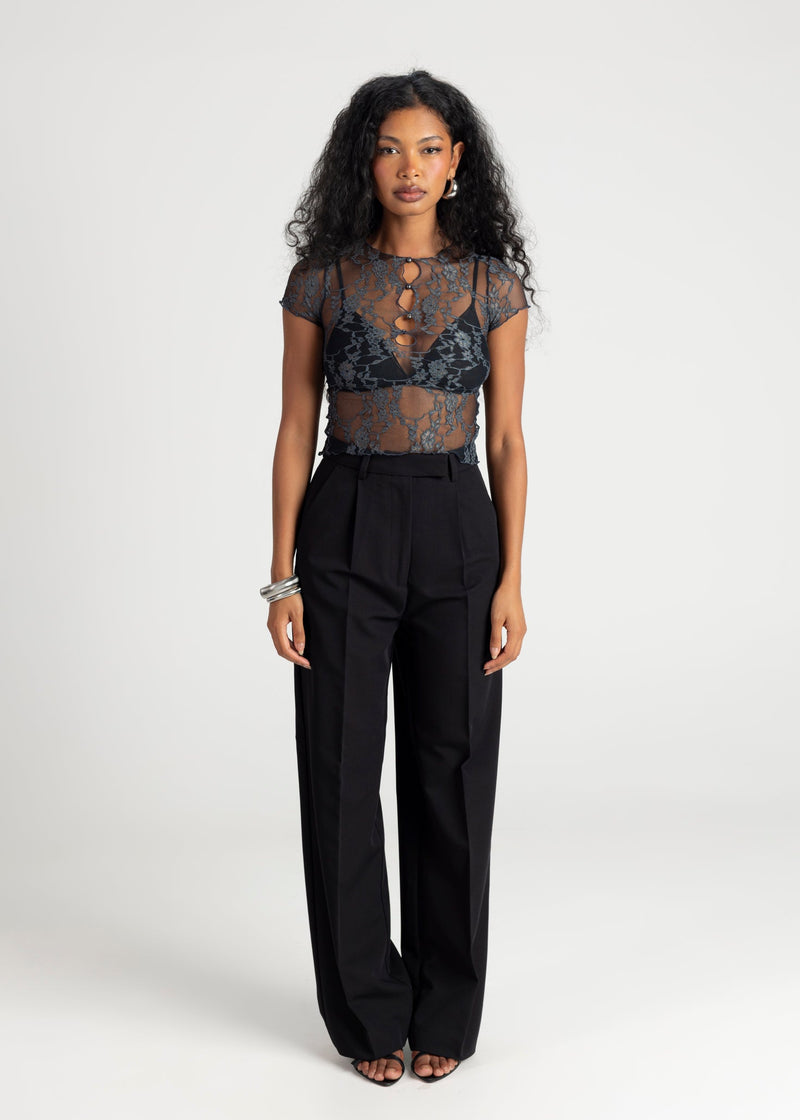 T-Shirt Scarlett Lace Sheer - Steel Blue