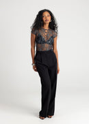 T-Shirt Scarlett Lace Sheer - Steel Blue