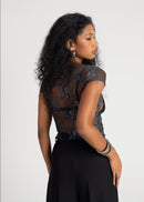 T-Shirt Scarlett Lace Sheer - Steel Blue