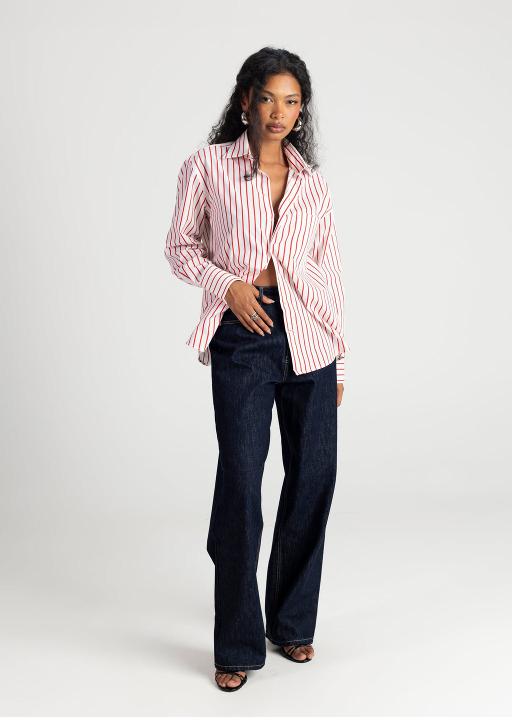 The Boyfriend Oversized Shirt - Red & White Stripes
