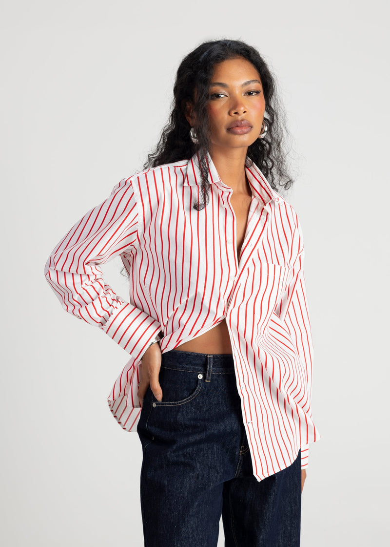 Chemise The Boyfriend Oversized - Red & White Stripes