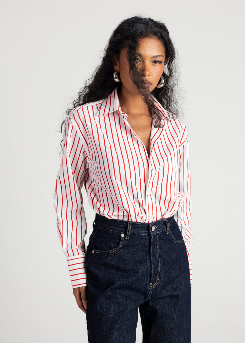 Chemise The Boyfriend Oversized - Red & White Stripes
