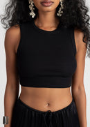 Top Kurt High-Neck Cropped Tank - Black