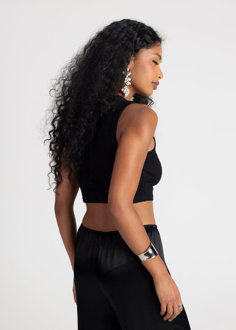 Top Kurt High-Neck Cropped Tank - Black