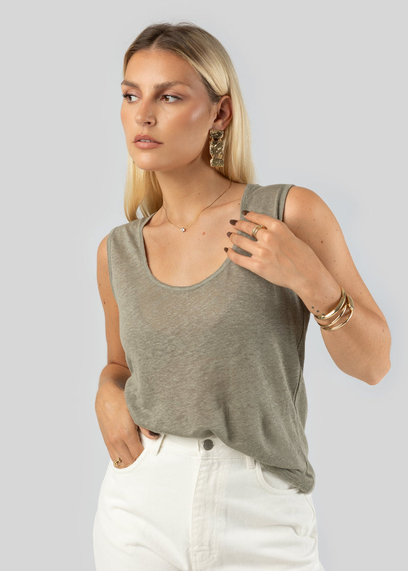 Top Linen Tank - Green