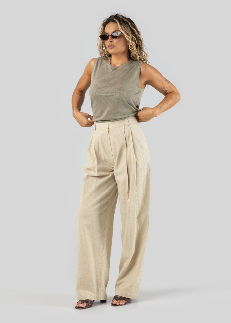 T-Shirt Sleeveless Linen - Green