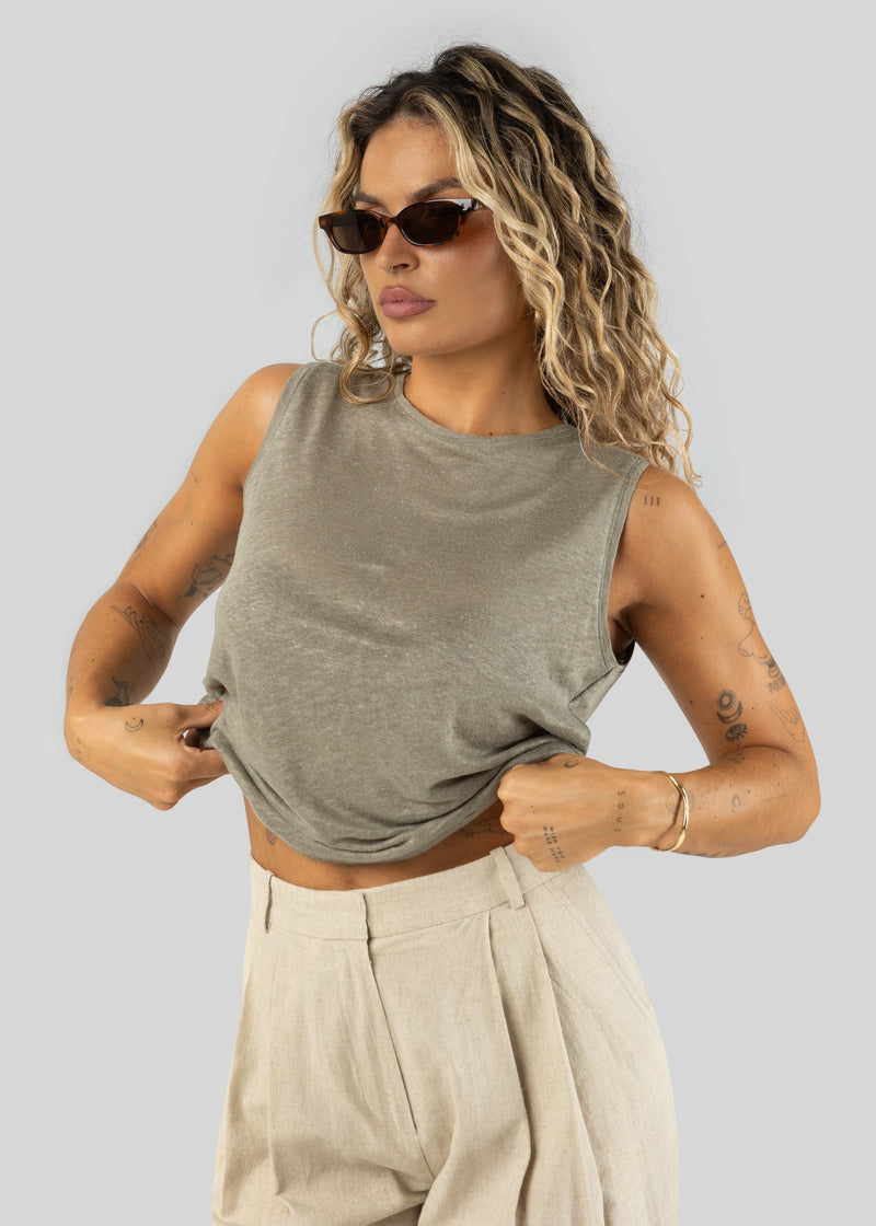 T-Shirt Sleeveless Linen - Green