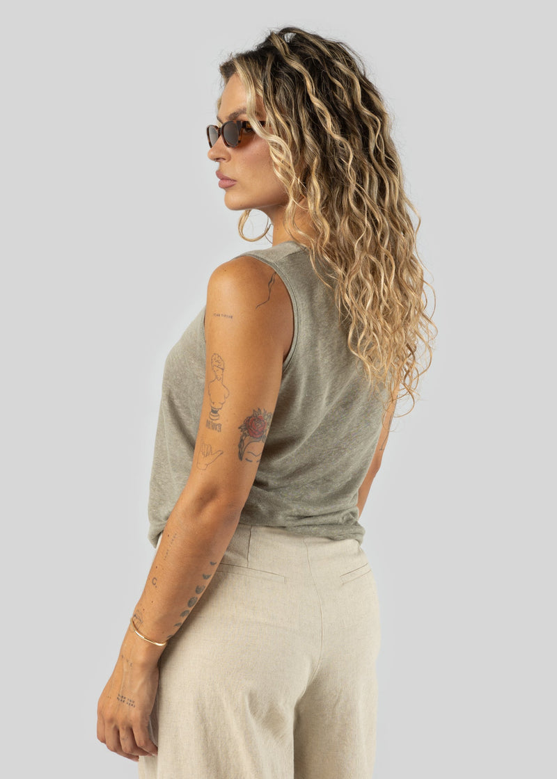 T-Shirt Sleeveless Linen - Green
