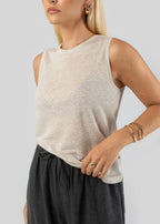 Sleeveless Linen T-Shirt - Beige
