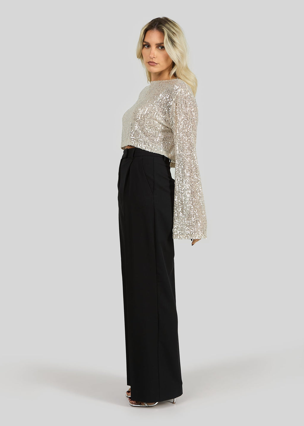 Top Manches Longues Rue Sequin Cropped - Champagne
