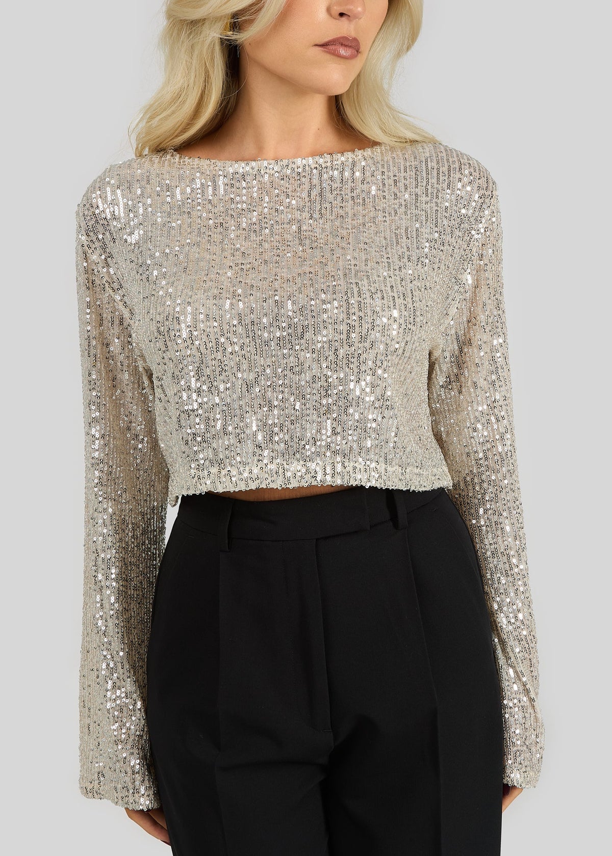 Top Manches Longues Rue Sequin Cropped - Champagne