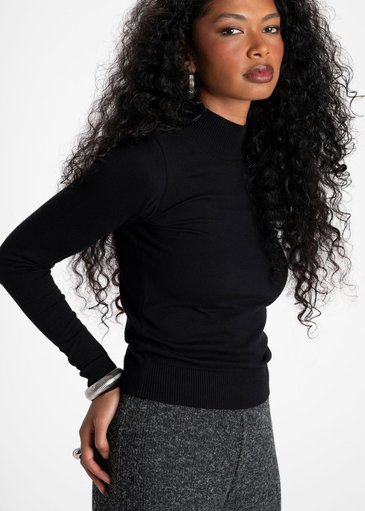 Maglione a Collo Medio 2Nd Skin Knitted - Nero