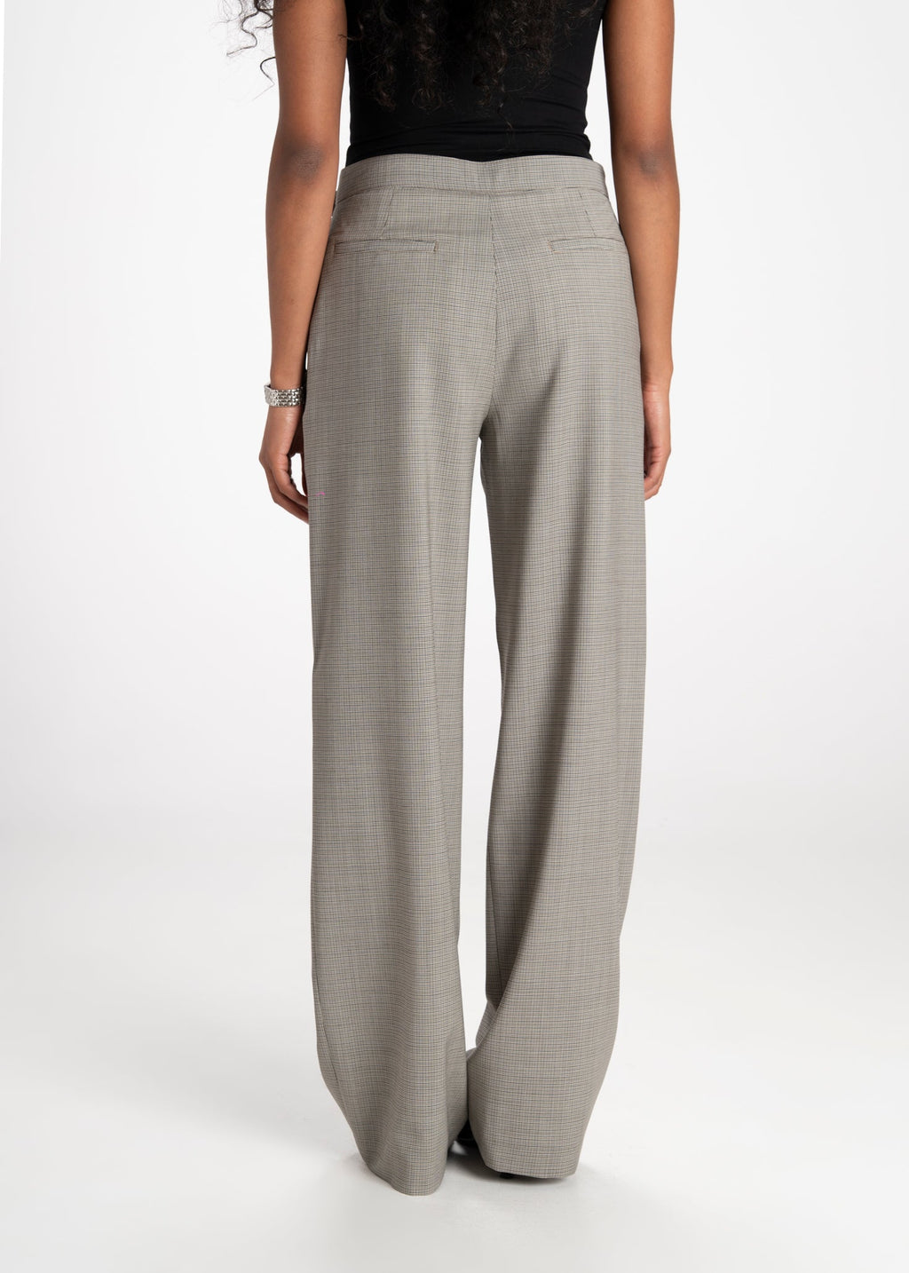 Rush Mid-Waist Checked Wool Tailored Trousers