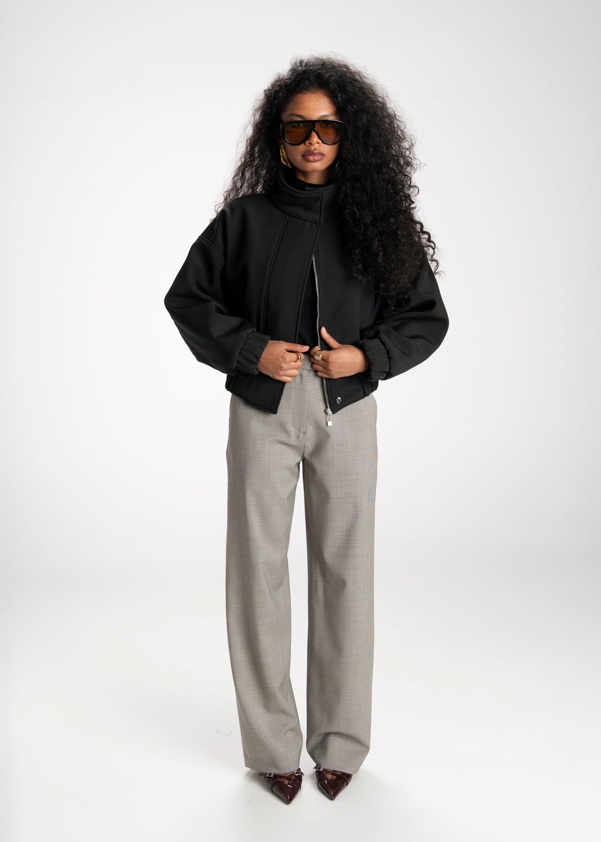 Arctic High-Neck Oversized Bomber Jacket - Black